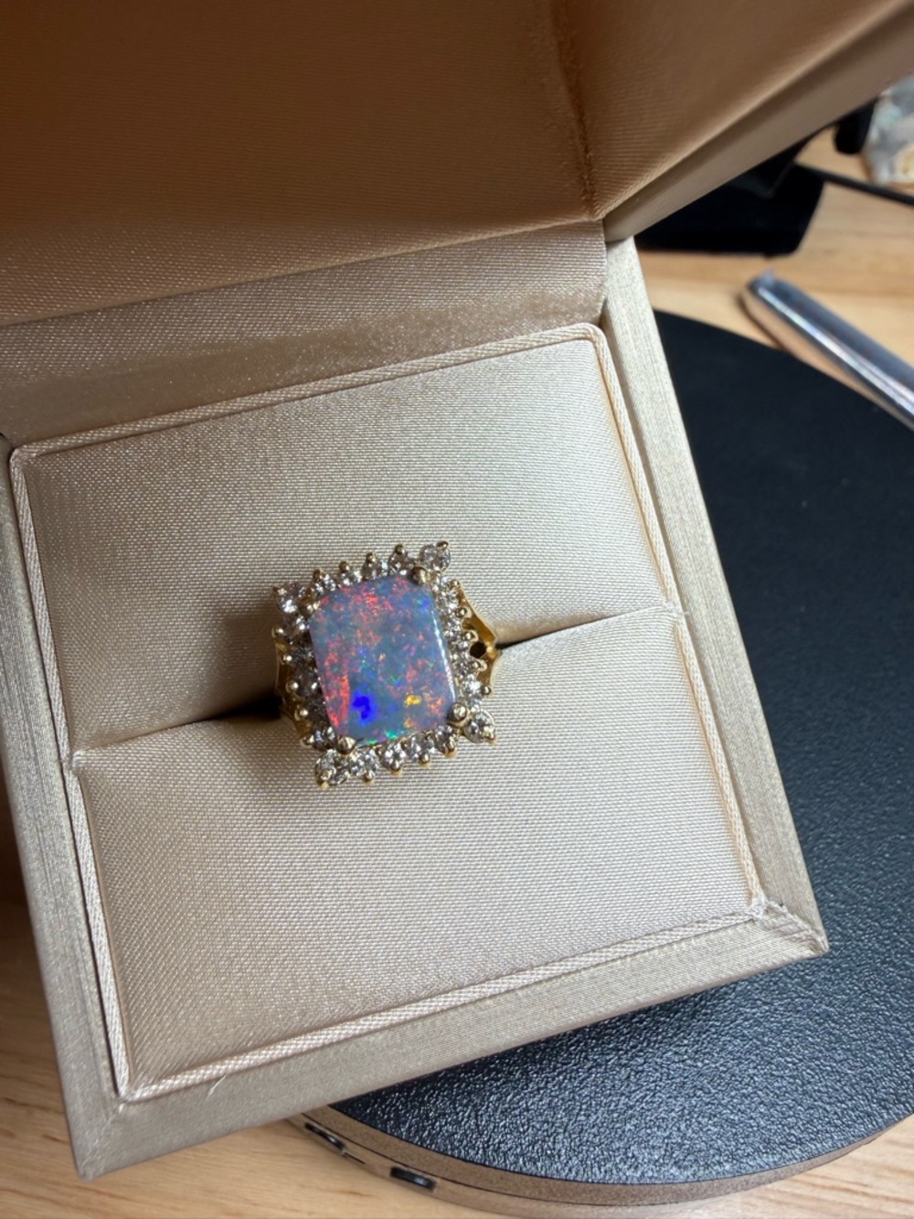 Lightning Ridge Black Opal and 14k Gold Opal Halo Ring - Iridescent - Picture 15 of 15
